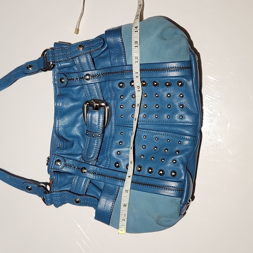 B Makowsky blue 100% leather moto style moto studded bag w/ dust bag - Picture 2 of 13